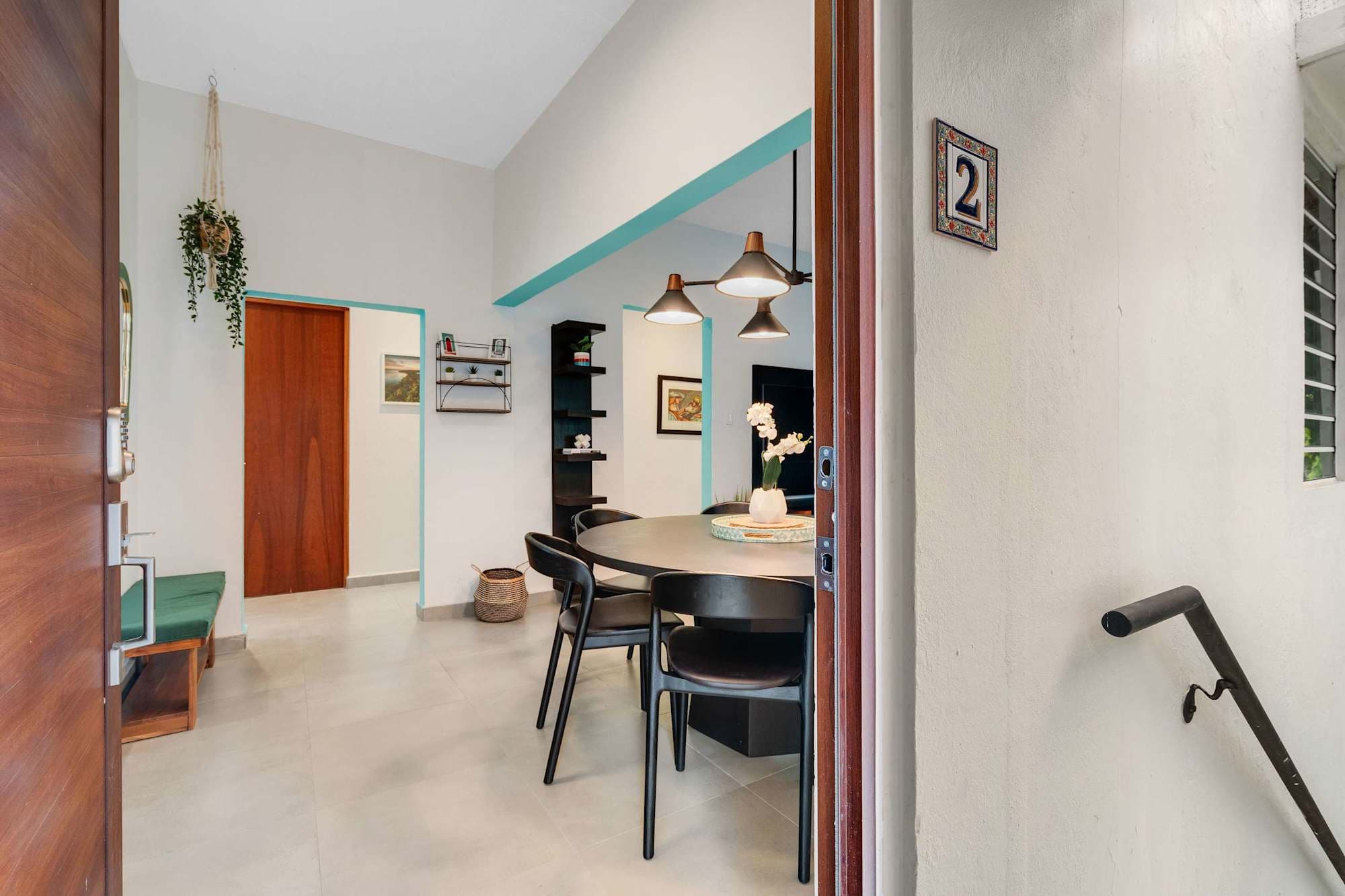 Open-plan dining for six on the second floor
