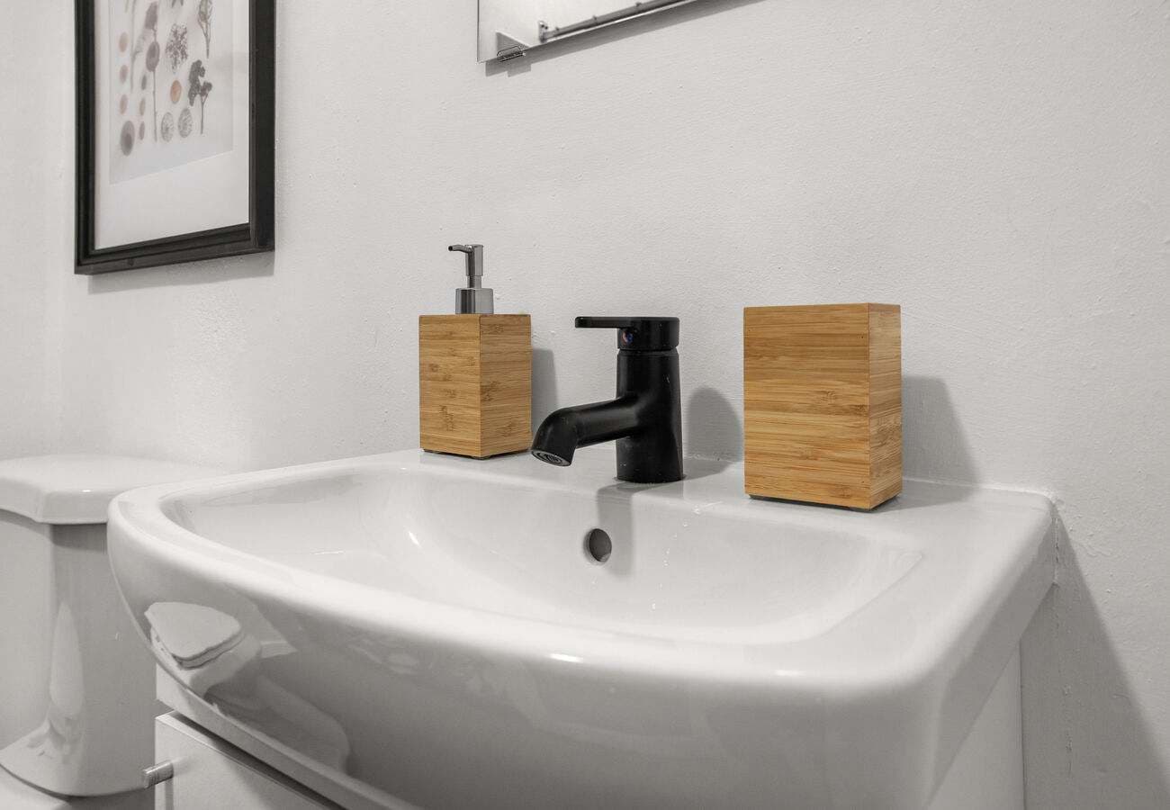 Modern sink with bamboo soap dispenser