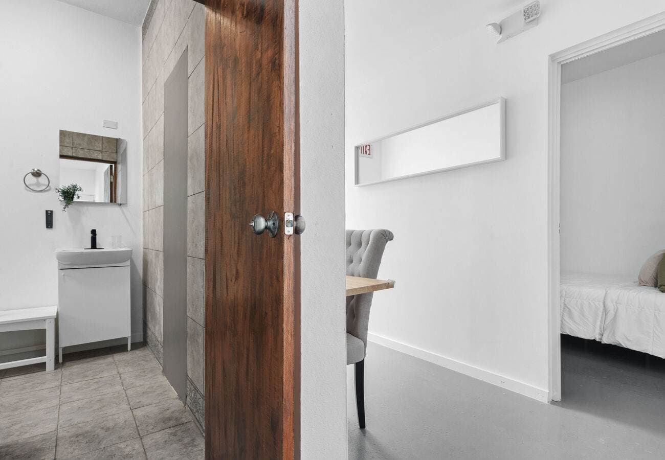Hallway connecting bedrooms, bath & kitchenette