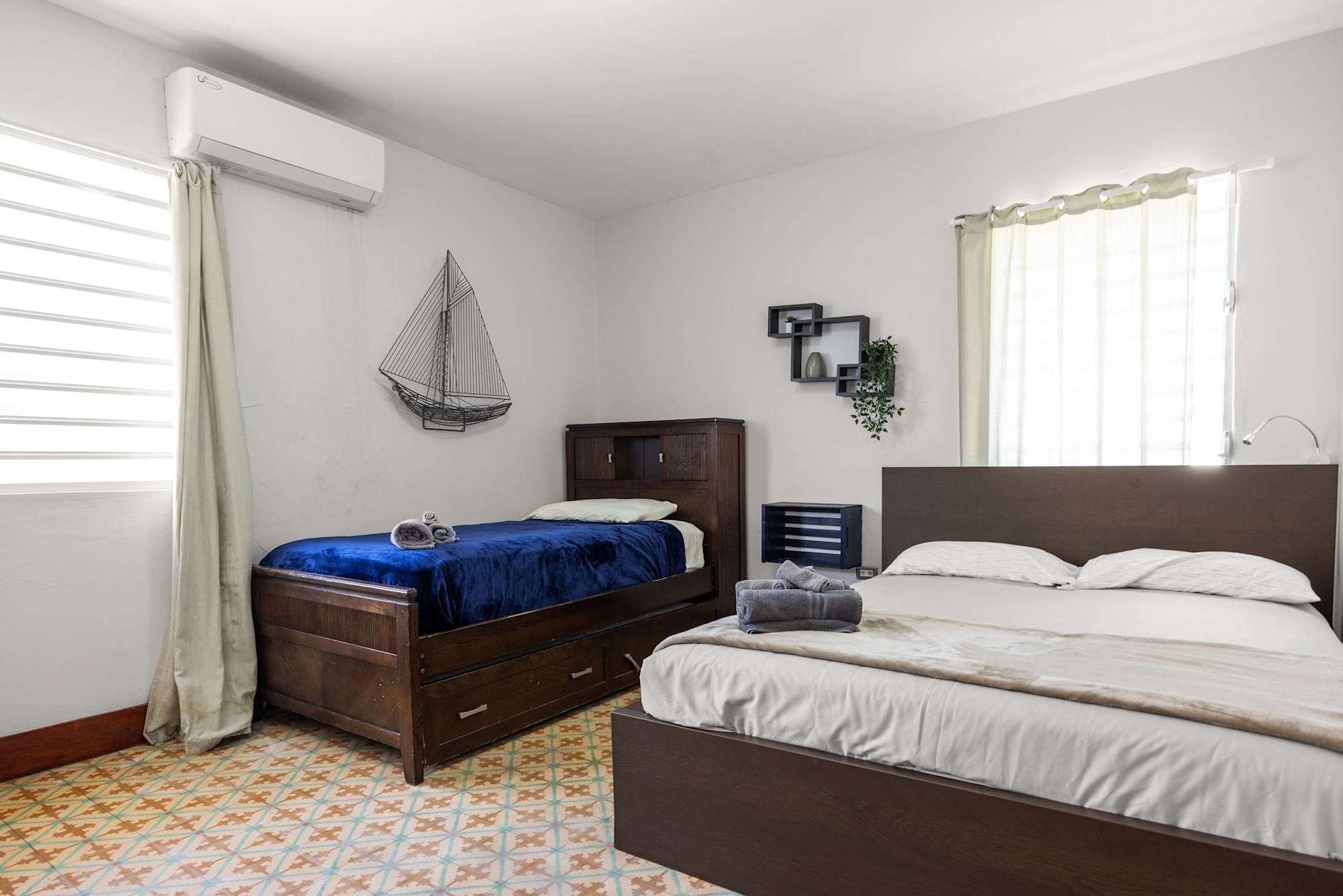Twin beds in cozy bedroom