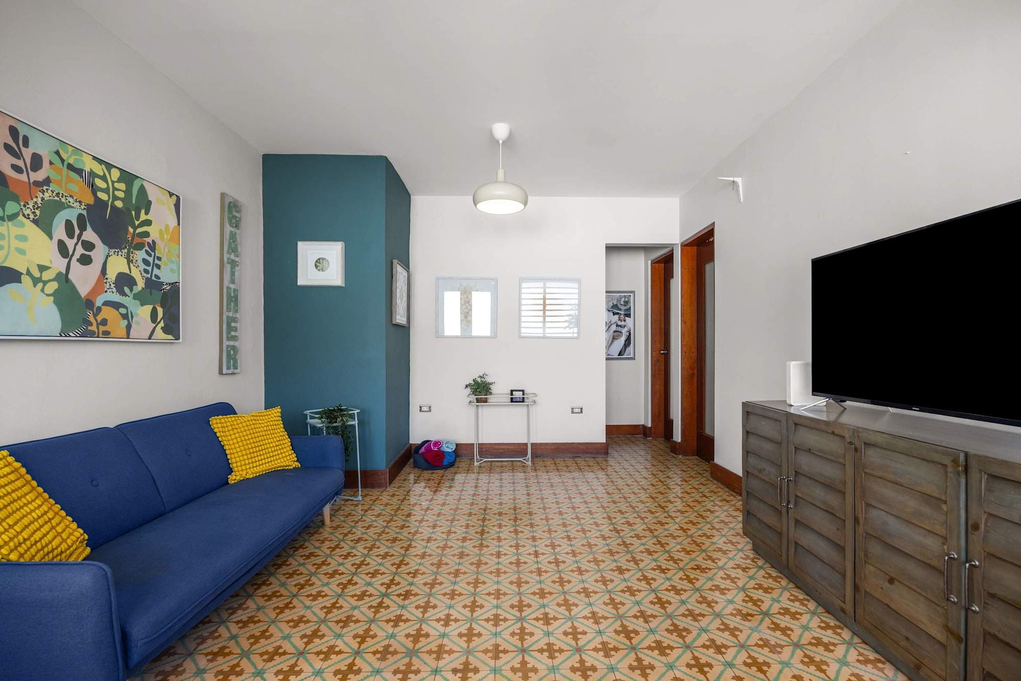 Blue sofa in living room