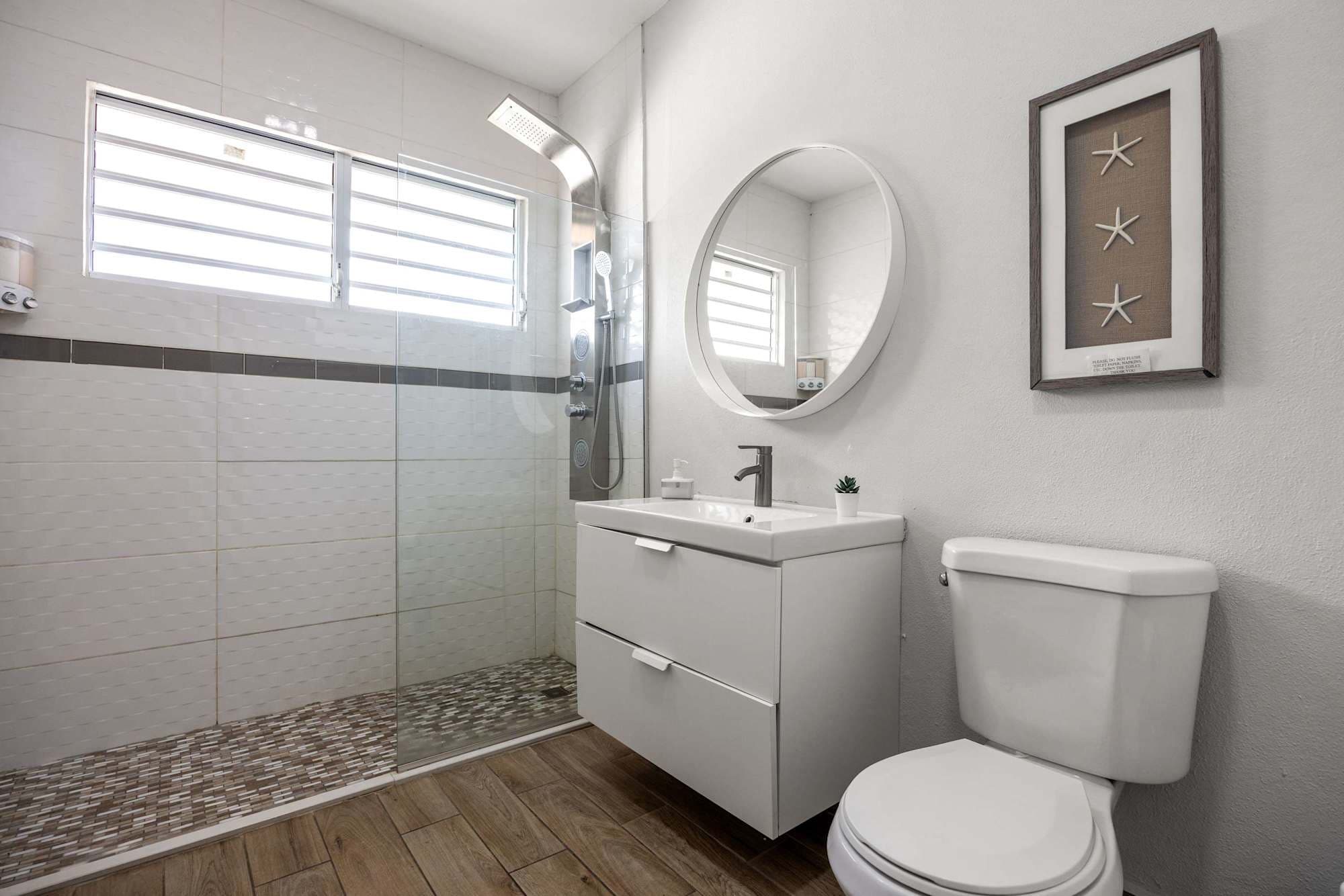 Modern bSpa-like bathroom, recharge and refreshedroom, clean, chic design
